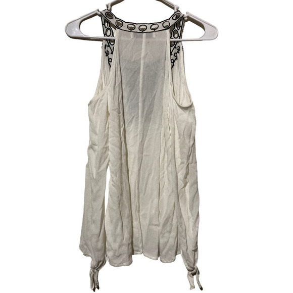 Do+Be Tank Top Women's M Ivory Solid Sleeveless Lace Up V Neck Waterfall Blouse - Picture 2 of 6